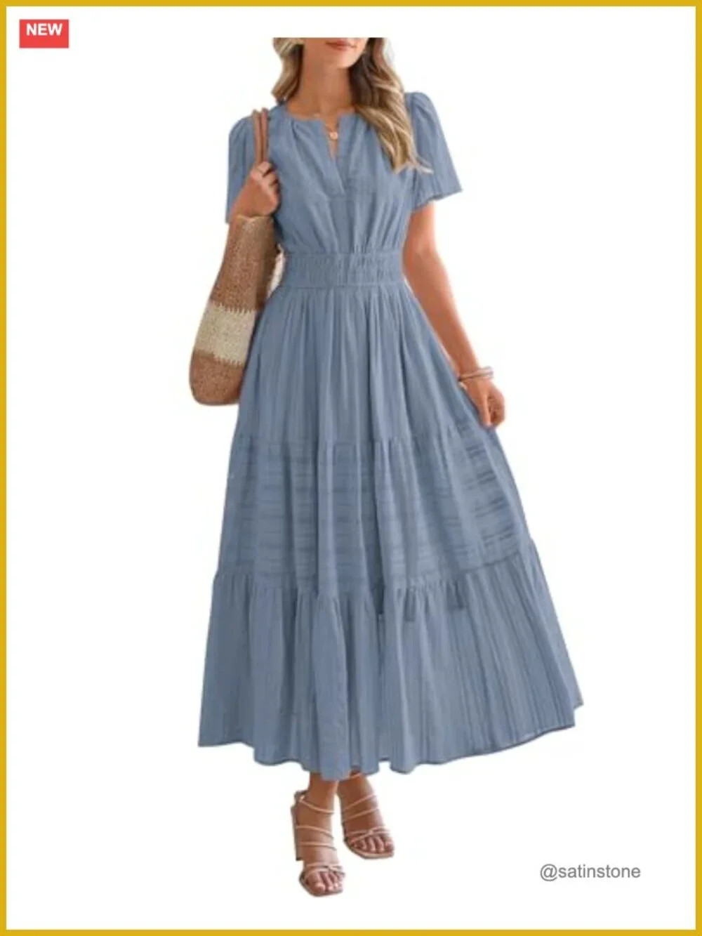 Women's Summer Casual Maxi Dress Short Sleeve V Neck Tiered